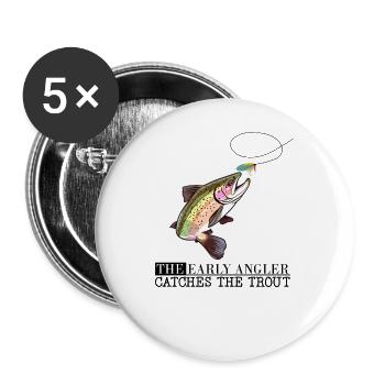 Trout Fishing Early Angler Catches the Trout - Buttons groß 56 mm (5er Pack) - Weiß - Vorne
