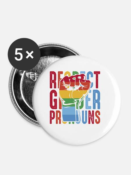 Respect Gender Pronouns - Buttons groß 56 mm (5er Pack) - Weiß