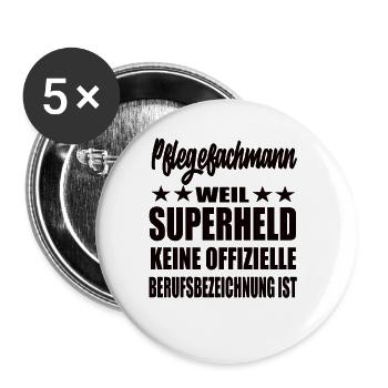 Pflegefachman Superheld Spruch - Buttons groß 56 mm (5er Pack) - Weiß - Vorne