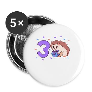 Avec hérisson - anniversaire des enfants 3 ans - Lot de 5 grands badges (56 mm) - blanc - Devant