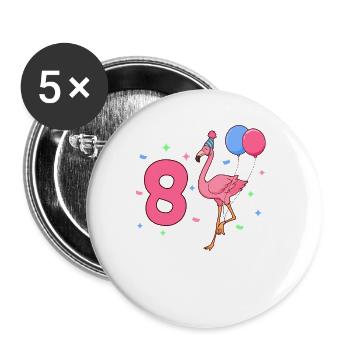 With Flamingo - Girl Birthday 8 Years - Buttons large 2.2''/56 mm (5-pack) - white - Front