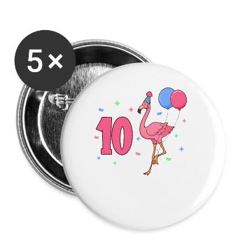 With Flamingo - Girl's Birthday 10 Years - Buttons large 2.2''/56 mm (5-pack) - white - Front