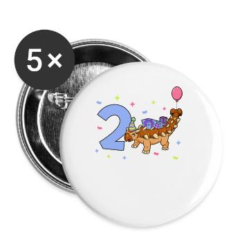 Mit Triceratops - Kinder Geburtstag 2 Jahre - Buttons groß 56 mm (5er Pack) - Weiß - Vorne