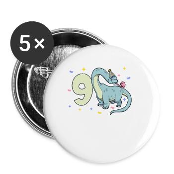 With Brachiosaurus - Children's Birthday 9 Years - Buttons large 2.2''/56 mm (5-pack) - white - Front