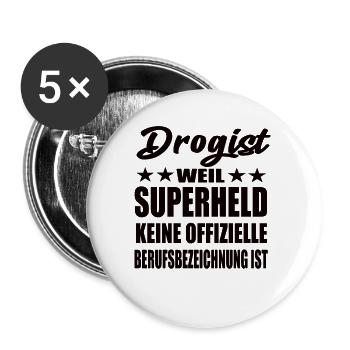 Drogist Superheld Spruch - Buttons groß 56 mm (5er Pack) - Weiß - Vorne
