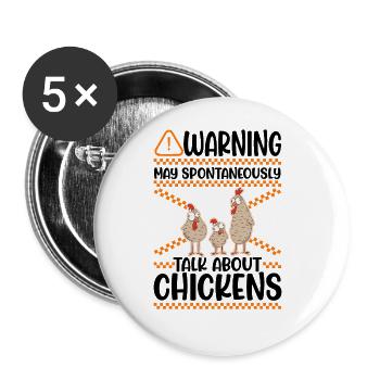 Warning Chickens Farmer Chicken - Buttons large 2.2''/56 mm (5-pack) - white - Front