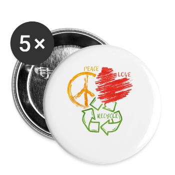 Recycling - Buttons groß 56 mm (5er Pack) - Weiß - Vorne