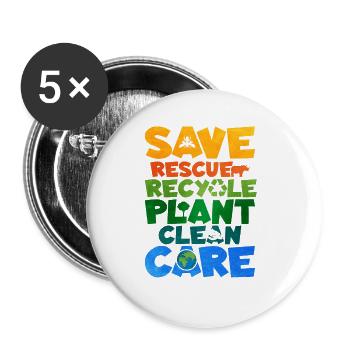 Recycling - Buttons groß 56 mm (5er Pack) - Weiß - Vorne
