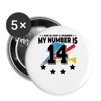 L’âge n’est qu’un chiffre - 14e anniversaire - Lot de 5 grands badges (56 mm) - blanc - Devant