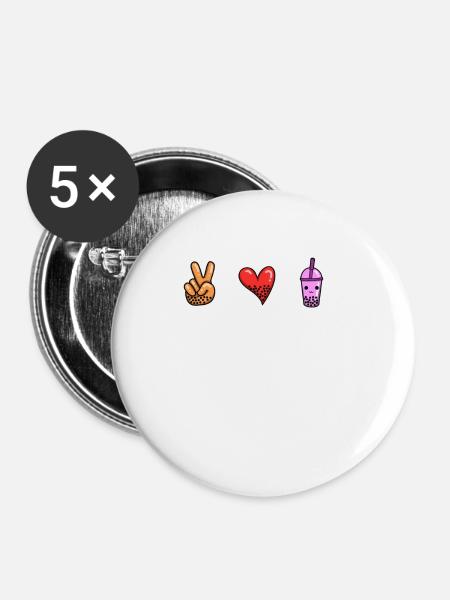 Frieden Liebe Boba Tee - Buttons groß 56 mm (5er Pack) - Weiß