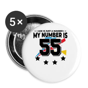 Age is just a number - 55th birthday - Buttons large 2.2''/56 mm (5-pack) - white - Front