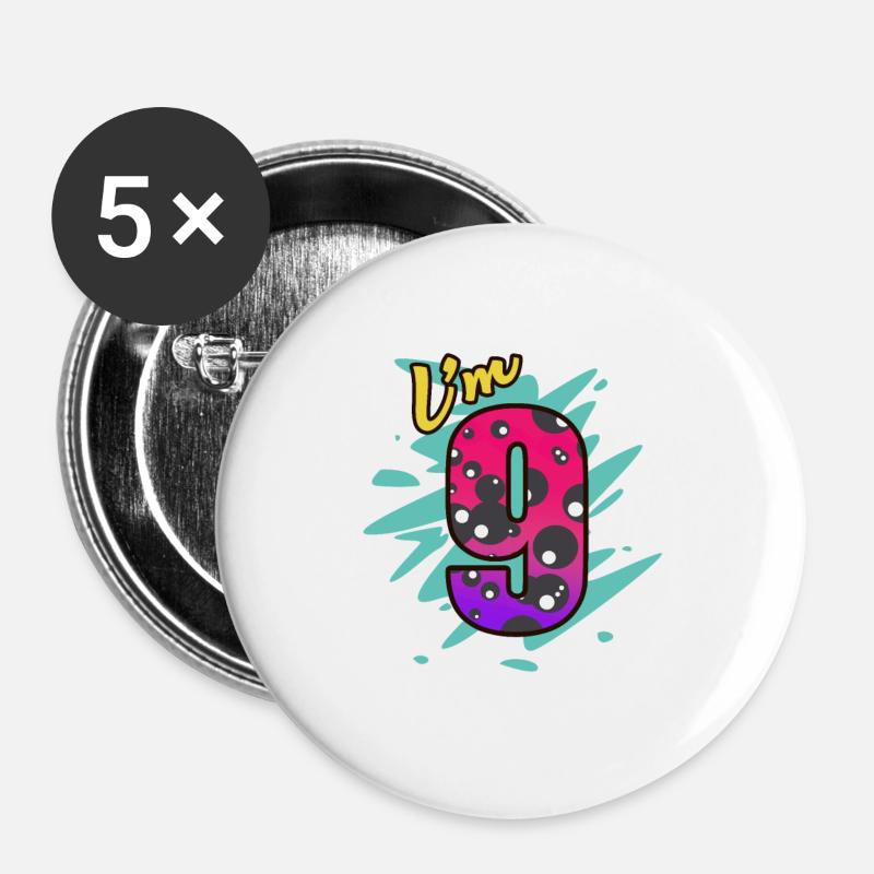 9. Birthday - Buttons large 2.2''/56 mm (5-pack) - white