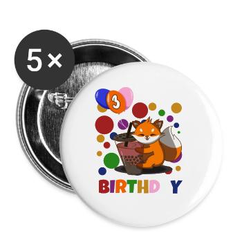 3rd Birthday Fox - Buttons large 2.2''/56 mm (5-pack) - white - Front