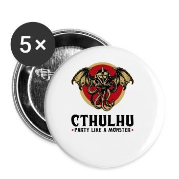 Cthulhu, Party Like A Monster, Funny Cosmic Horror - Buttons groß 56 mm (5er Pack) - Weiß - Vorne