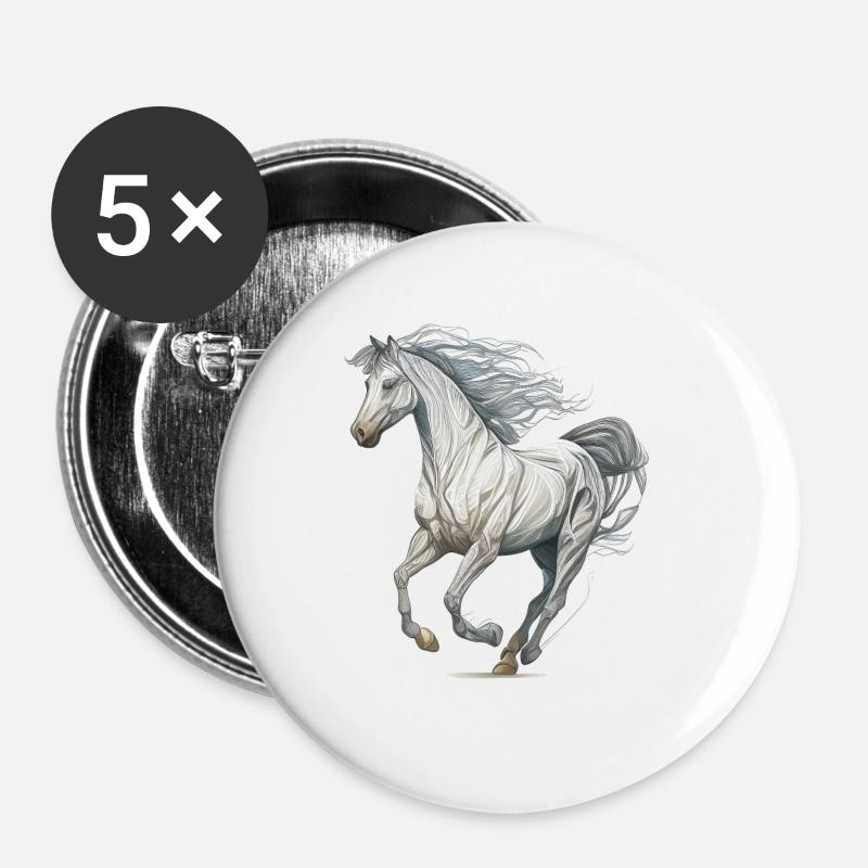 Wild horse - Buttons large 2.2''/56 mm (5-pack) - white