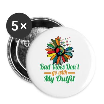 Hippie Peace Sign Peace Flowers Flower Child - Lot de 5 grands badges (56 mm) - blanc - Devant