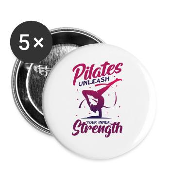 Pilates, libérez votre force intérieure - Lot de 5 grands badges (56 mm) - blanc - Devant