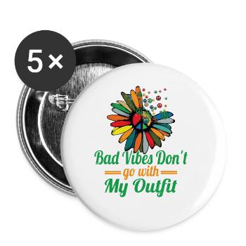 Hippie Peace Sign Peace Flowers Flower Child - Buttons large 2.2''/56 mm (5-pack) - white - Front