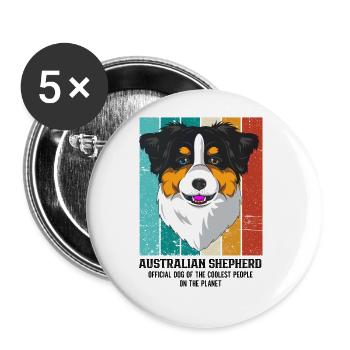Australischer Schäferhund - Buttons groß 56 mm (5er Pack) - Weiß - Vorne