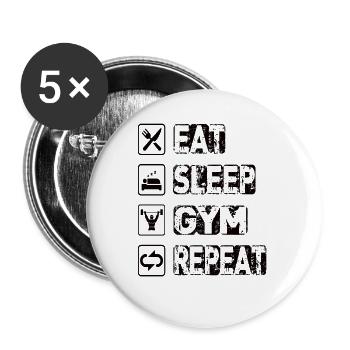 Eat Sleep Gym Repeat - Buttons groß 56 mm (5er Pack) - Weiß - Vorne