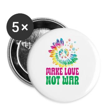 Hippie Peace Zeichen Frieden Blumen Blumenkind - Buttons groß 56 mm (5er Pack) - Weiß - Vorne