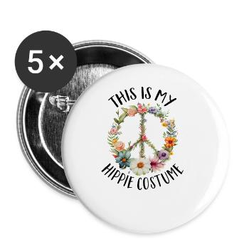 Hippie Peace Sign Peace Flowers Flower Child - Buttons large 2.2''/56 mm (5-pack) - white - Front