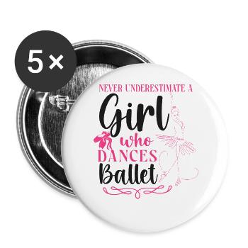 Ballet Dancer Dance Girl Ballerina - Buttons large 2.2''/56 mm (5-pack) - white - Front
