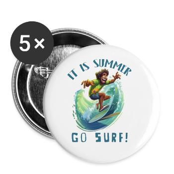 Funny hippie with a surfboard - surfer - Buttons large 2.2''/56 mm (5-pack) - white - Front