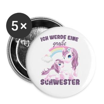 Ich Werde Eine Große Schwester 2025 - Buttons groß 56 mm (5er Pack) - Weiß - Vorne