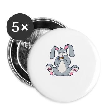 Hase spielt Mundharmonika - Buttons groß 56 mm (5er Pack) - Weiß - Vorne