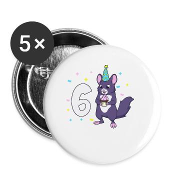 Mit Chinchilla - Kinder Geburtstag 6 Jahre - Buttons groß 56 mm (5er Pack) - Weiß - Vorne