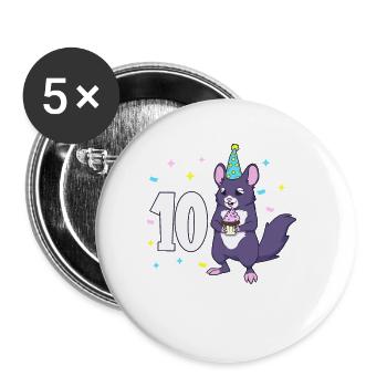 With chinchilla - children's birthday 10 years - Buttons large 2.2''/56 mm (5-pack) - white - Front