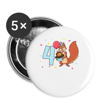 With Squirrel - Children's Birthday 4 Years - Buttons large 2.2''/56 mm (5-pack) - white - Front
