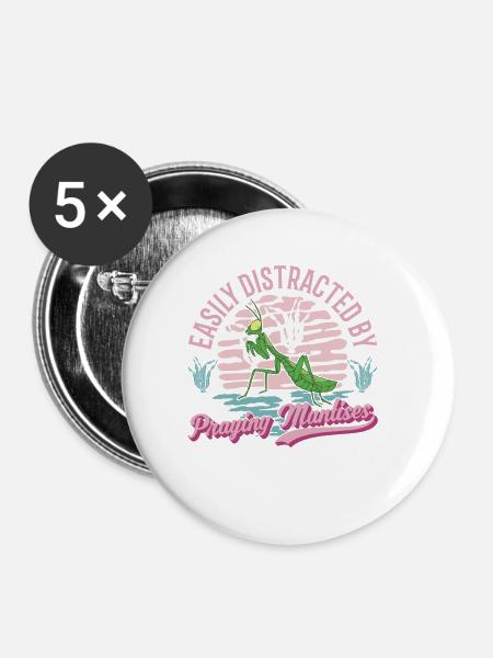 Gottesanbeterin Praying Mantis Fangschrecke - Buttons groß 56 mm (5er Pack) - Weiß