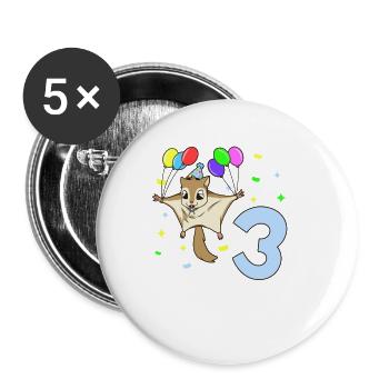 With flying squirrels - children's birthday 3 years - Buttons large 2.2''/56 mm (5-pack) - white - Front
