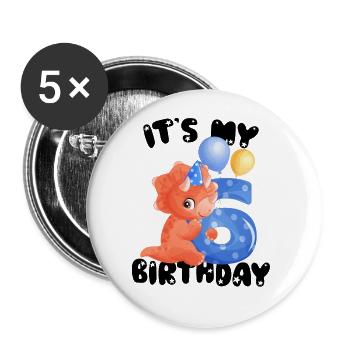 C’est mon anniversaire, 6ème anniversaire, joyeux anniversaire - Lot de 5 grands badges (56 mm) - blanc - Devant