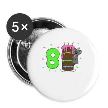 Mit Koala - Kinder Geburtstag 8 Jahre - Buttons groß 56 mm (5er Pack) - Weiß - Vorne