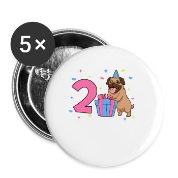 Avec Carlin - Anniversaire de fille 2 ans - Lot de 5 grands badges (56 mm) - blanc - Devant