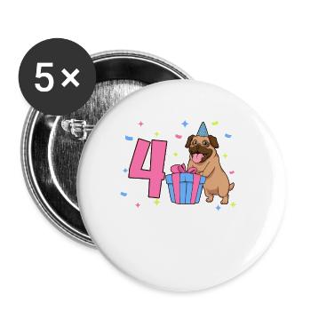 Avec Carlin - Anniversaire de fille 4 ans - Lot de 5 grands badges (56 mm) - blanc - Devant