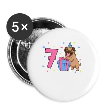 With Pug - Girl Birthday 7 Years - Buttons large 2.2''/56 mm (5-pack) - white - Front
