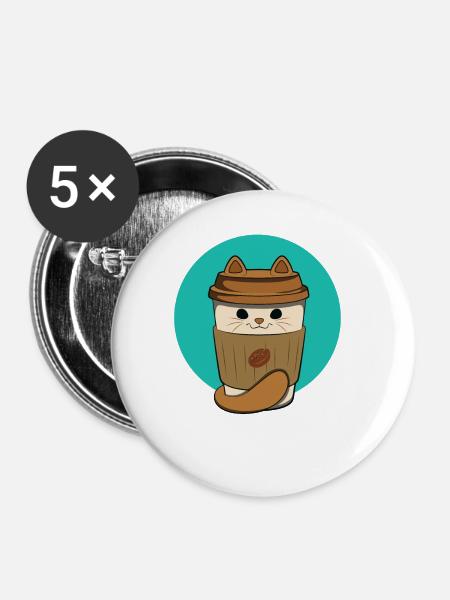 Kaffee-Katze - Buttons groß 56 mm (5er Pack) - Weiß