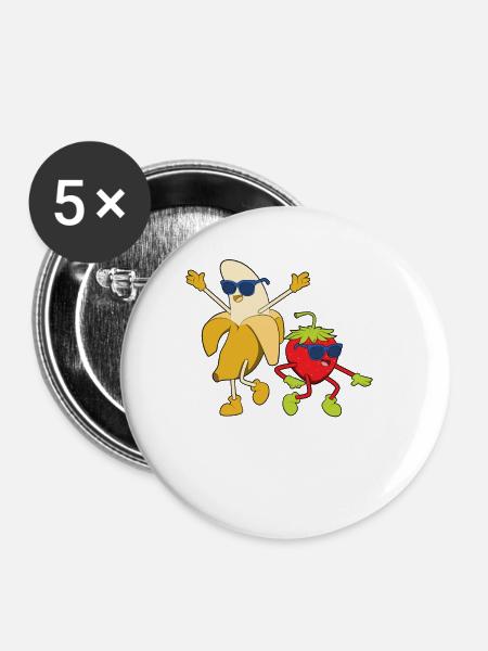 Banane-Erdbeere Sommer - Buttons groß 56 mm (5er Pack) - Weiß