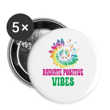 Hippie Peace Sign Peace Flowers Flower Child - Buttons large 2.2''/56 mm (5-pack) - white - Front