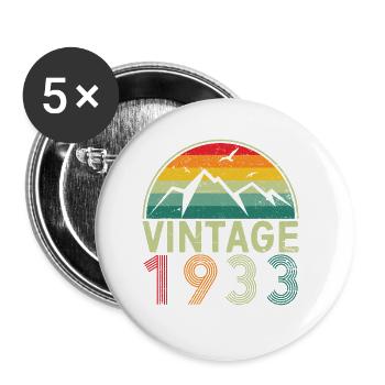Jahrgang 1933 Klassischer Geburtstag 90 Jahre Stärke - Buttons groß 56 mm (5er Pack) - Weiß - Vorne