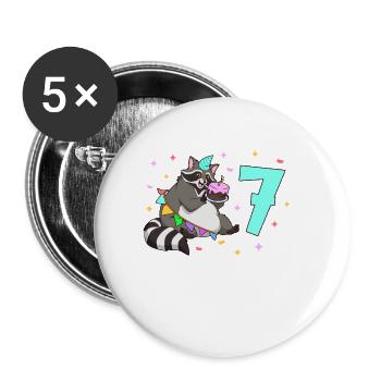 With raccoon - children's birthday 7 years - Buttons large 2.2''/56 mm (5-pack) - white - Front