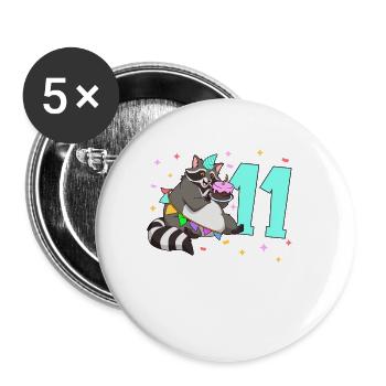 Avec raton laveur - anniversaire des enfants 11 ans - Lot de 5 grands badges (56 mm) - blanc - Devant