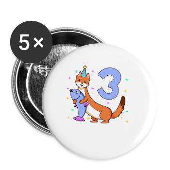 With Wiesel - Children's Birthday 3 Years - Buttons large 2.2''/56 mm (5-pack) - white - Front