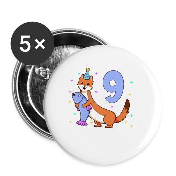 With Weasel - Children's Birthday 9 Years - Buttons large 2.2''/56 mm (5-pack) - white - Front