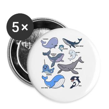 Viele verschiedene Walarten - Buttons groß 56 mm (5er Pack) - Weiß - Vorne