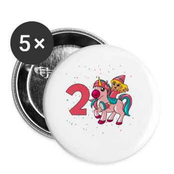 Avec licorne - Anniversaire de fille 2 ans - Lot de 5 grands badges (56 mm) - blanc - Devant